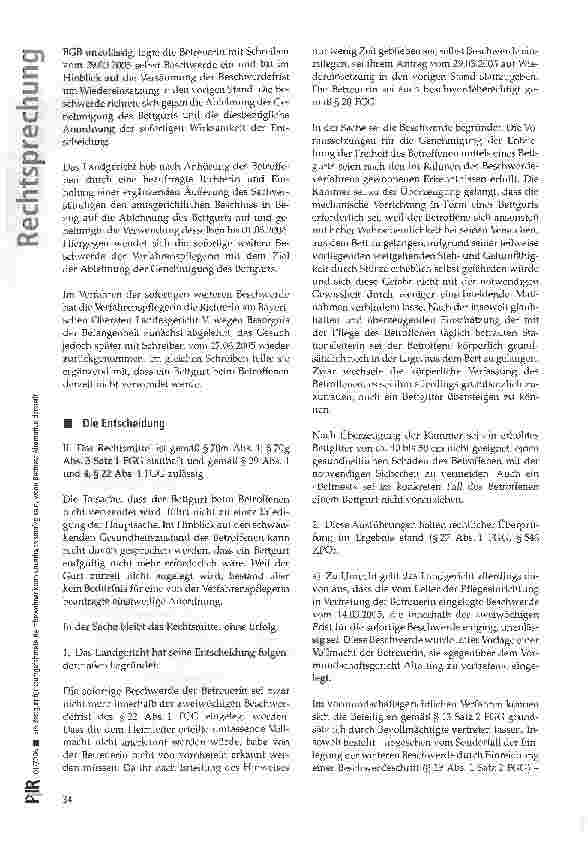 Vorschauseite 2: Ein Bettgurt für sturzgefährdete Heimbewohner kann unverhältnismäßig sein, wenn das Bettnest eine Alternative darstellt