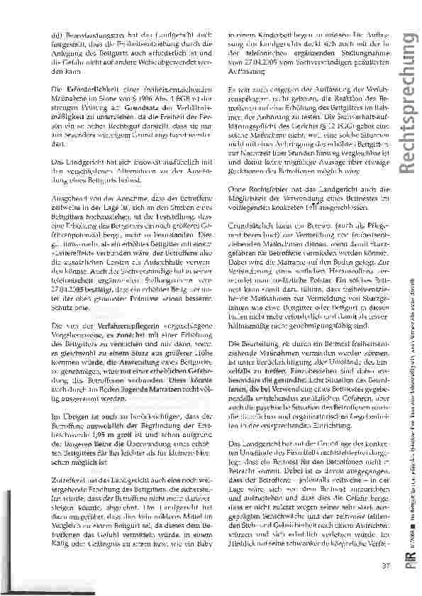 Vorschauseite 5: Ein Bettgurt für sturzgefährdete Heimbewohner kann unverhältnismäßig sein, wenn das Bettnest eine Alternative darstellt
