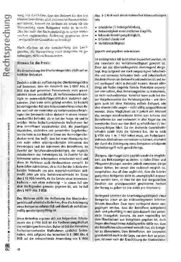 Vorschauseite 6: Ein Bettgurt für sturzgefährdete Heimbewohner kann unverhältnismäßig sein, wenn das Bettnest eine Alternative darstellt