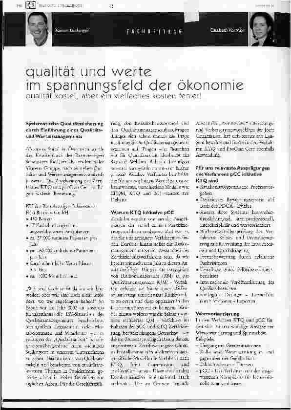 Vorschauseite 1: Qualität und Werte im Spannungsfeld der ÖkonomieQualität kostet, aber ein vielfaches kosten Fehler!