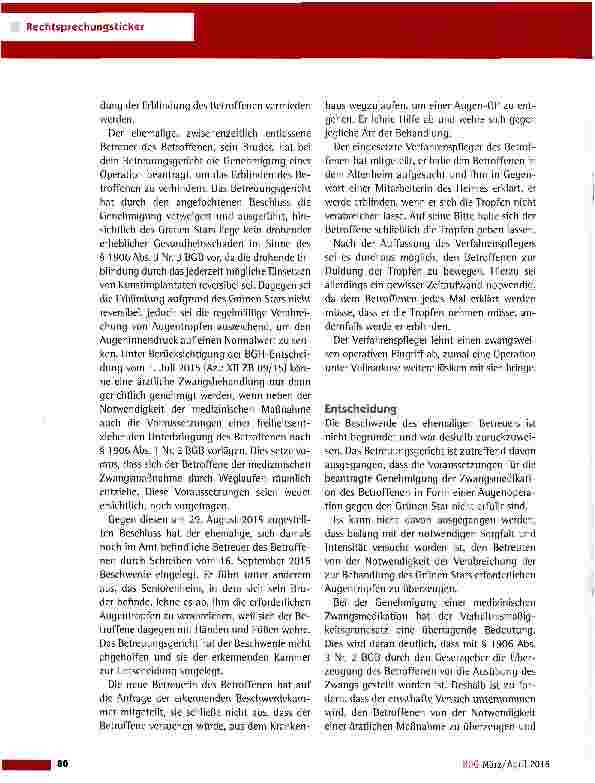 Vorschauseite 2: Genehmigung einer medizinischen Zwangsbehandlung (Augenoperation) LG Saarbrücken vom 7.12.2015 (5 T 382/15)