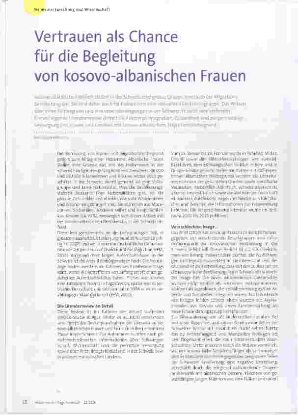 Vorschauseite 1: Vertrauen als Chance für die Begleitung von kosovoalbanischen Frauen