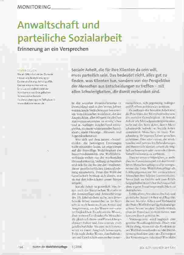Vorschauseite 1: Anwaltschaft und parteiliche Sozialarbeit Erinnerung an ein Versprechen