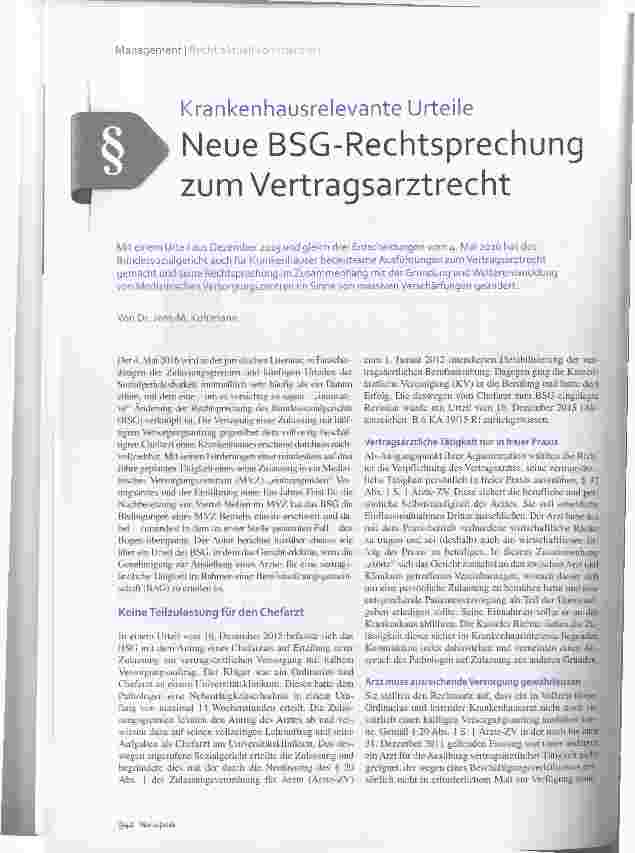 Vorschauseite 1: Neue BSG-Rechtsprechung zum Vertragsarztrecht