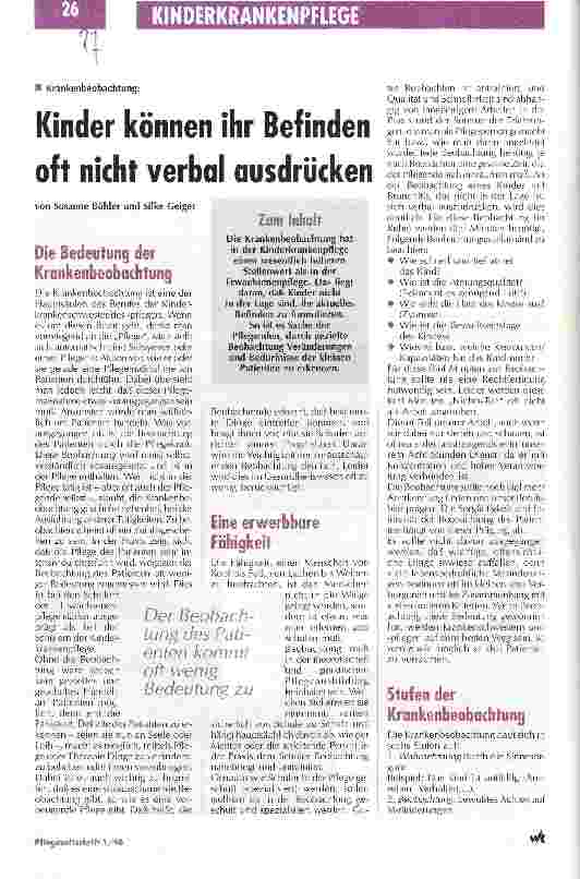 Vorschauseite 1: Kinder können ihr Befinden oft nicht verbal ausdrücken Krankenbeobachtung