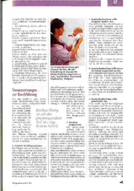 Vorschauseite 2: Kinder können ihr Befinden oft nicht verbal ausdrücken Krankenbeobachtung