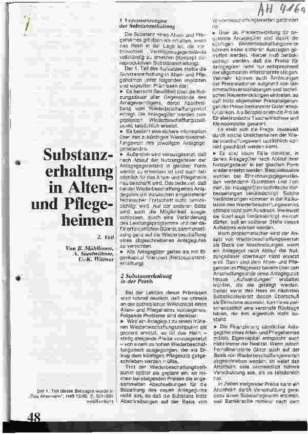 Vorschauseite 1: Substanzerhalteung in Altenund Pflegeheimen (2. Teil)