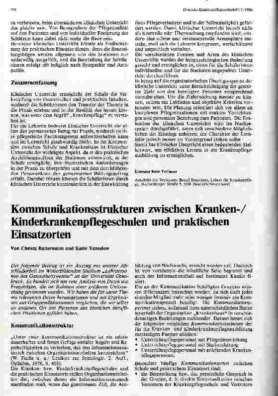 Vorschauseite 1: Komminikationsstrukturen zwischen Krankenund Kinderkrankenpflegeschulen und praktischen Einsatzorten