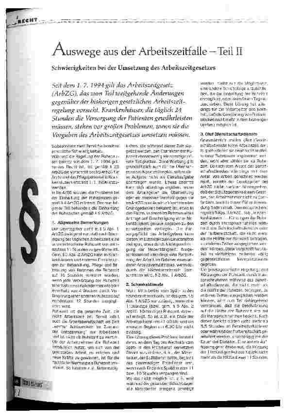 Vorschauseite 1: Auswege aus der Arbeitszeitfalle - Teil II Schwierigkeiten bei der Umsetzung des Arbeitszeitgesetzes
