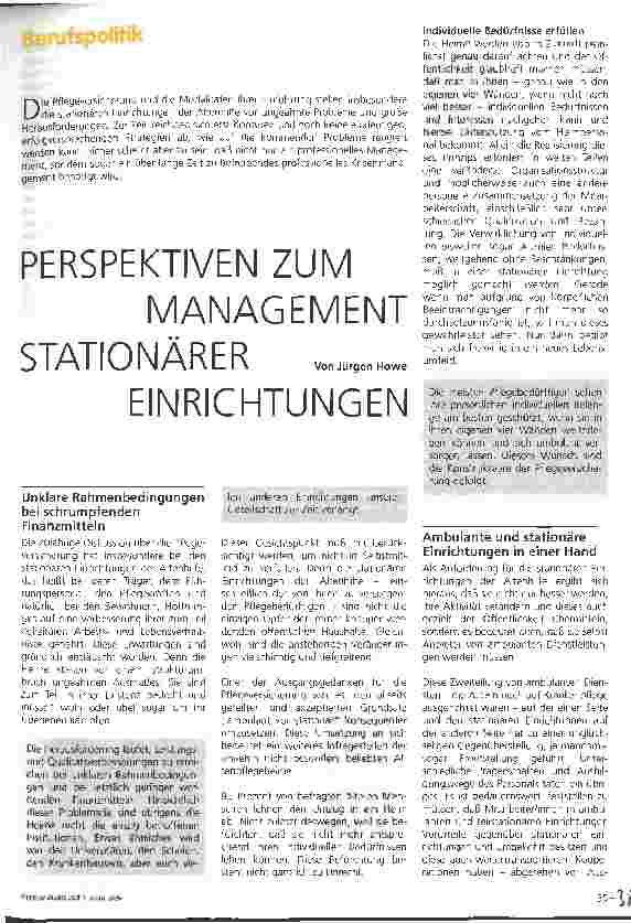 Vorschauseite 1: Perspektiven zum Management stationärer Einrichtungen