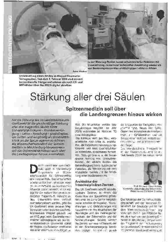 Vorschauseite 1: Stärkung aller drei SäulenSpitzenmedizin soll über die Landesgrenzen hinaus wirken