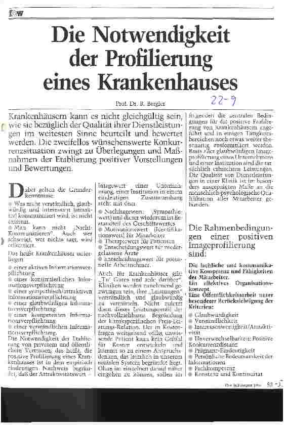 Vorschauseite 1: Die Notwendigkeit der Profilierung eines Krankenhauses