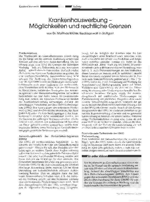 Vorschauseite 1: Krankenhauswerbung -Möglichkeiten und rechtliche Grenzen