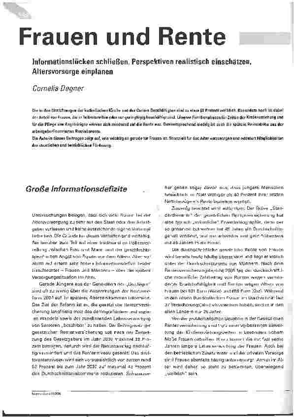 Vorschauseite 1: Frauen und Rente - Informationslücken schließen, Perspektiven realistisch einschätzen, Altersvorsorge einplanen