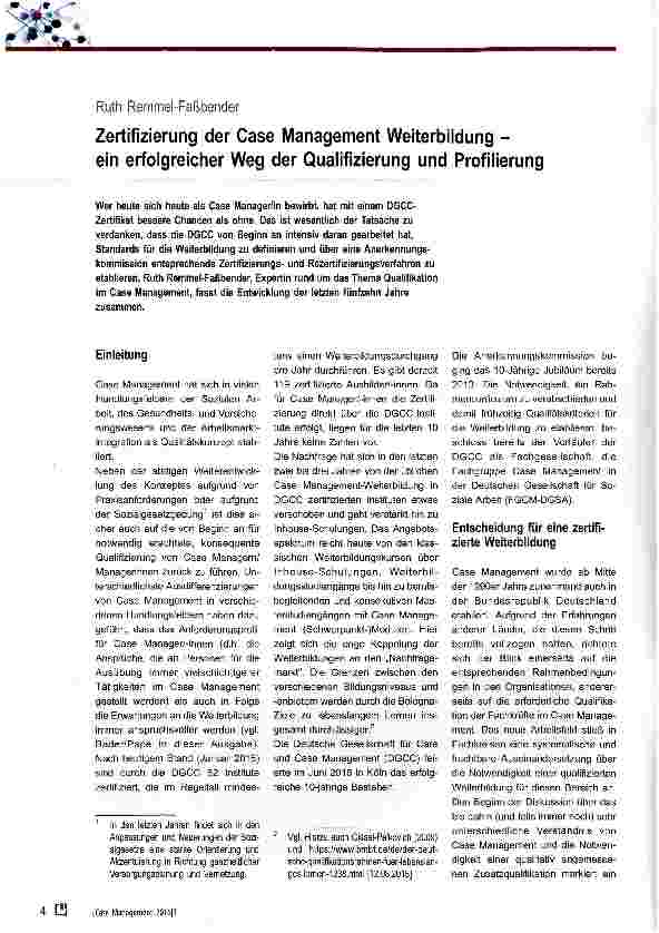 Vorschauseite 1: Zertifizierung der Case Management Weiterbildung ein erfolgreicher Weg der Qualifizierung und Profilierung