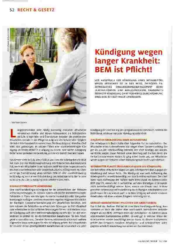 Vorschauseite 1: Kündigung wegen langer Krankheit: BEM ist Pflicht!