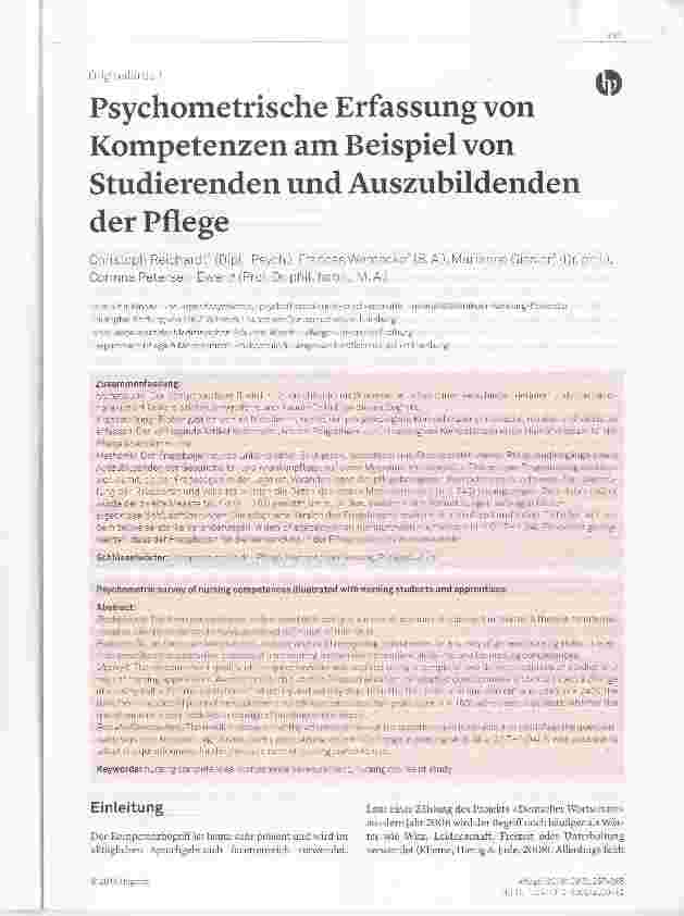 Vorschauseite 1: Psychometrische Erfassung von Kompetenzen am Beispiel von Studierenden und Auszubildenden der Pflege