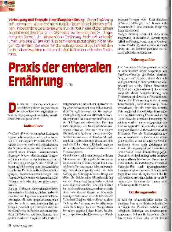 Vorschauseite 1: Praxis der enteralen Ernährung (1. Teil)