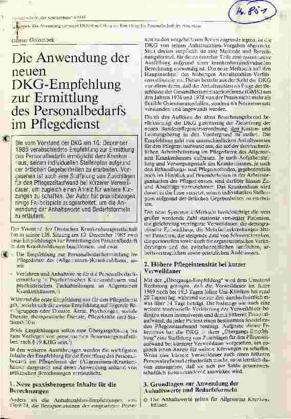 Vorschauseite 1: Die Anwendung der neuen DKG- Empfehlungen zur Ermittlung des Personalbedarfs im Pflegedienst