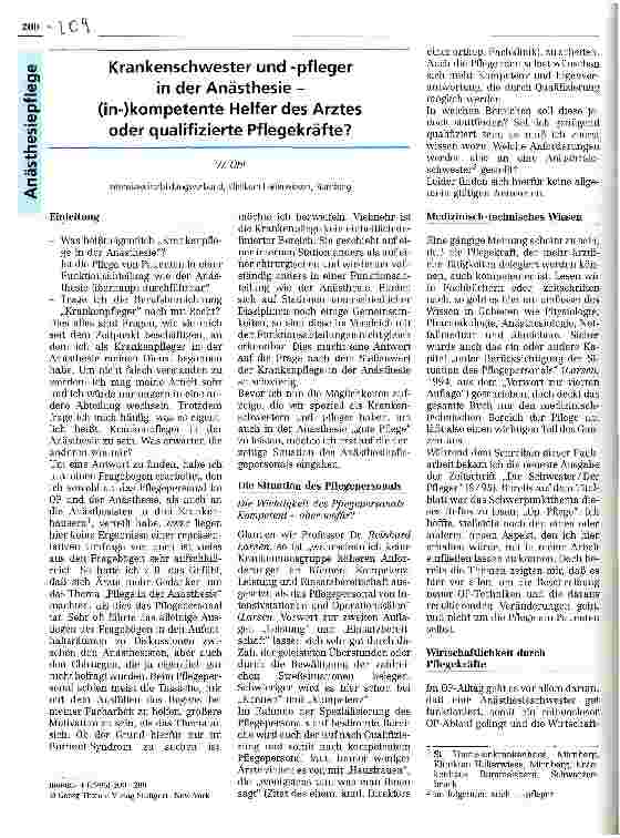 Vorschauseite 1: Krankenschwester und -pfleger in der Anästhesie - (in)kompetente Helfer des Arztes oder qualifizierte Pflegekräfte?
