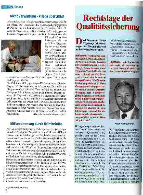 Vorschauseite 1: Rechtslage der Qualitätssicherung Interview mit Werner Vogelsang