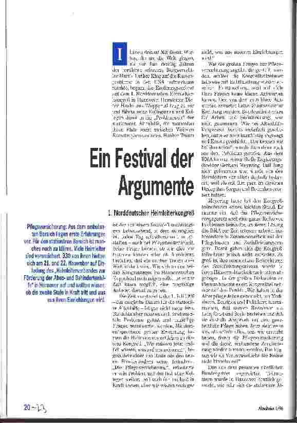 Vorschauseite 1: Ein Festival der Argumente 1. Norddeutscher Heimleiterkongreß