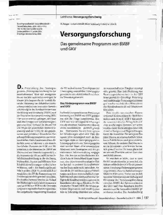 Vorschauseite 1: VersorgungsforschungDas gemeinsame Programm von BMBF und GKV