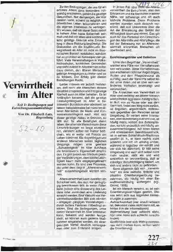 Vorschauseite 1: Verwirrtheit im Alter / 1. Teil: Bedingungen und Entstehungszusammenhänge