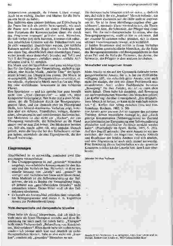 Vorschauseite 6: Bewegungslernen und Körpererfahrung Ein praktischer Beitrag zur Bewältigung von Konflikten und Problemen im Berufsalltag von Schwester/Pflegern
