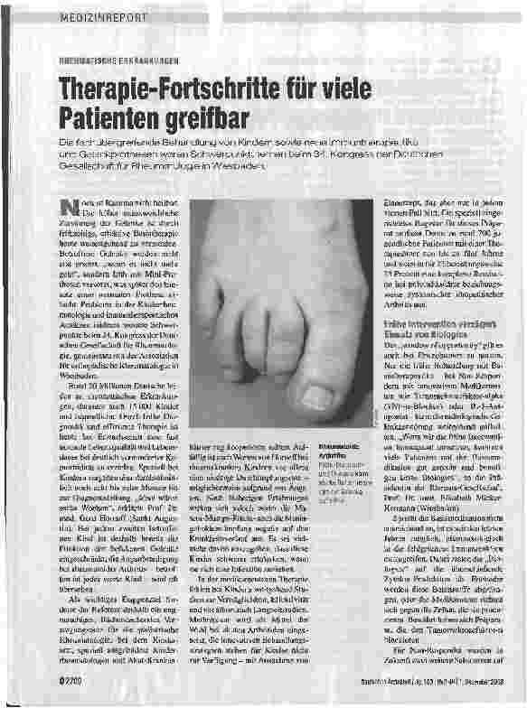 Vorschauseite 1: RHEUMATISCHE ERKRANKUNGENTherapie-Fortschritte für viele Patienten greifbar
