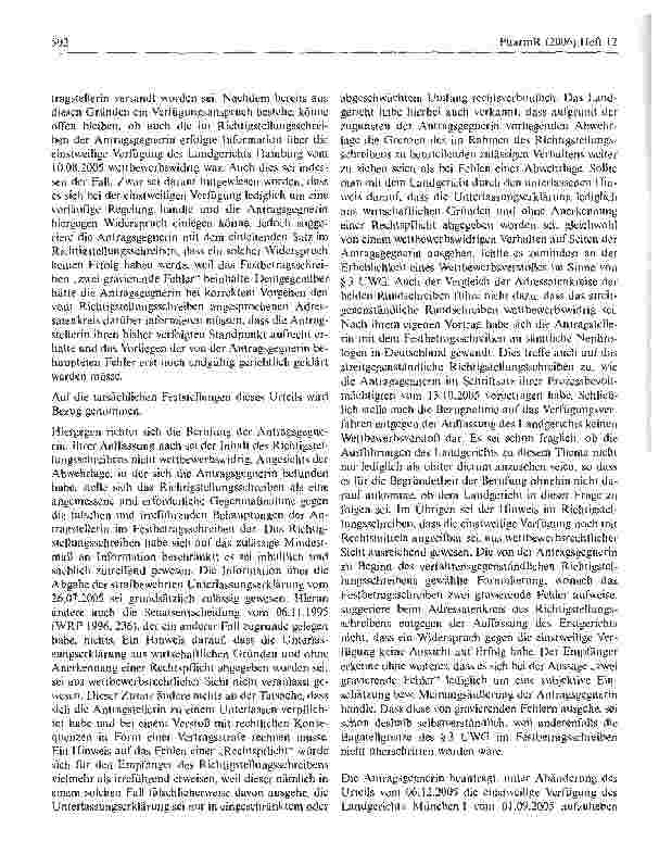 Vorschauseite 3: Zum zulässigen Inhalt und Adressatenkreis einesRichtigstellungsschreibens, das ein Mitbewerber im Anschluss an ein wettbewerbswidriges Rundschreiben eines anderen Mitbewerbers an…
