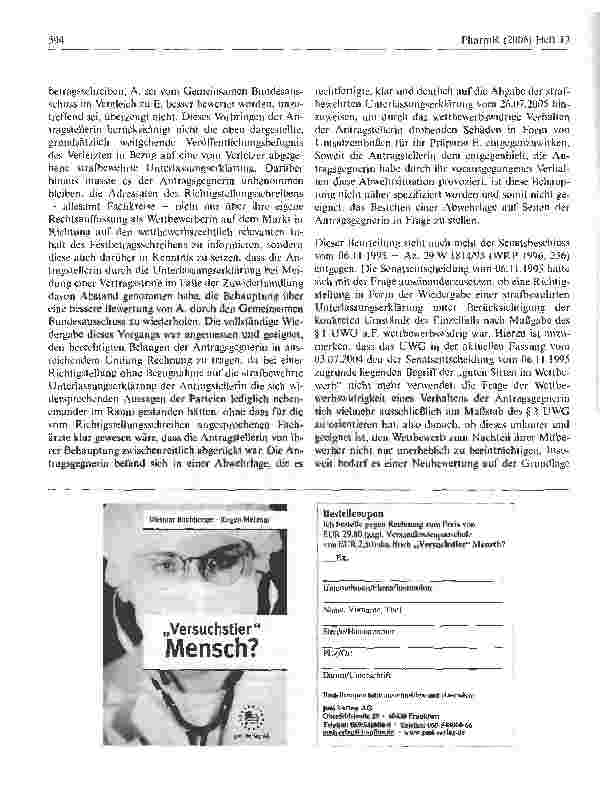 Vorschauseite 5: Zum zulässigen Inhalt und Adressatenkreis einesRichtigstellungsschreibens, das ein Mitbewerber im Anschluss an ein wettbewerbswidriges Rundschreiben eines anderen Mitbewerbers an…