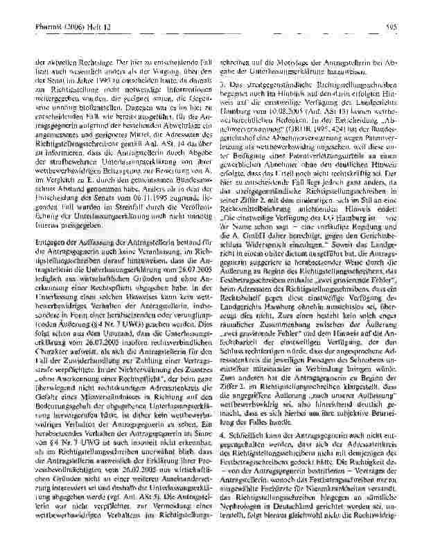 Vorschauseite 6: Zum zulässigen Inhalt und Adressatenkreis einesRichtigstellungsschreibens, das ein Mitbewerber im Anschluss an ein wettbewerbswidriges Rundschreiben eines anderen Mitbewerbers an…
