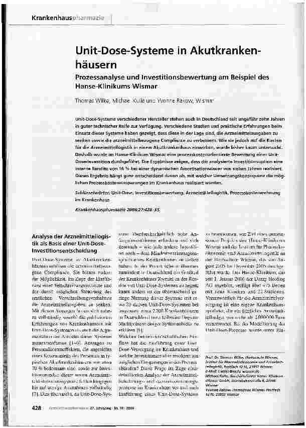 Vorschauseite 1: Unit-Dose-Systeme in Akutkrankenhäusern