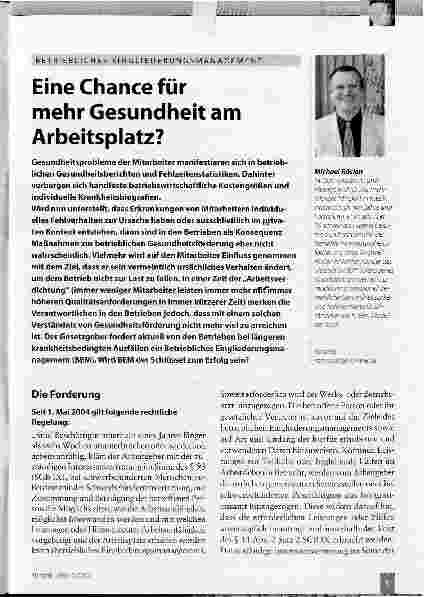 Vorschauseite 1: Eine Chance für mehr Gesundheit am Arbeitsplatz?