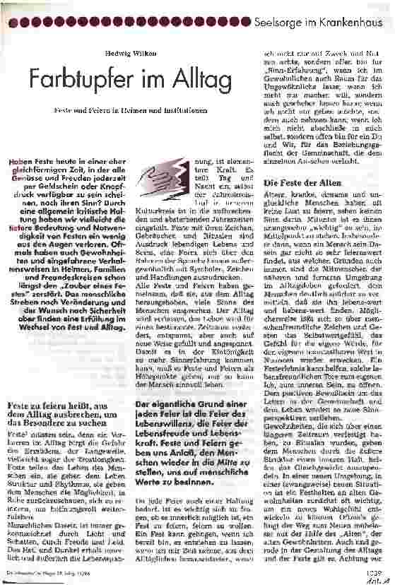 Vorschauseite 1: Farbtupfer im Alltag Feste und Feiern in Heimen und Institutionen