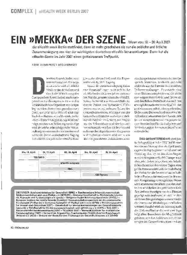 Vorschauseite 1: eHEALTH WEEK BERLIN 2007 - EIN MEKKA DER SZENE