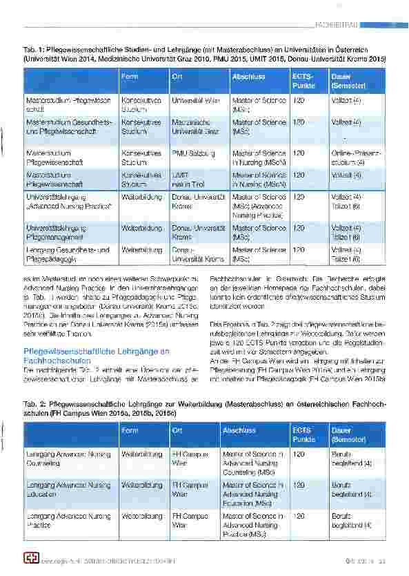 Vorschauseite 2: Eine differenzierte Betrachtung von Masterabschlüssen für Pflegepersonen in Österreich Studium oder Lehrgang?