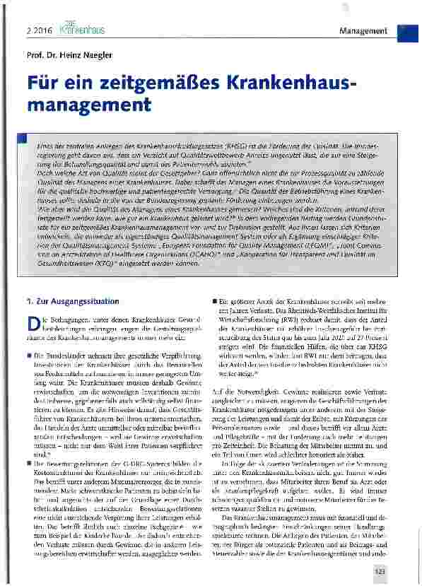 Vorschauseite 1: Für ein zeitgemäßes Krankenhausmanagement