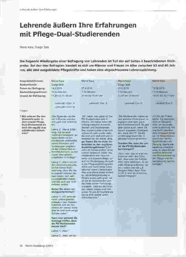 Vorschauseite 1: Lehrende äußern Ihre Erfahrungen mit Pflege-Dual-Studierenden