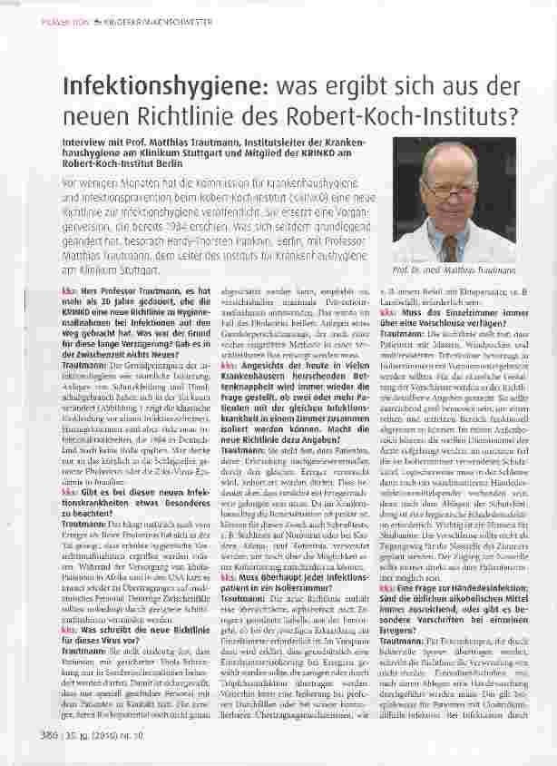 Vorschauseite 1: Infektionshygiene: was ergibt sich aus der neuen Richtlinie des Robert-Koch-Instituts?