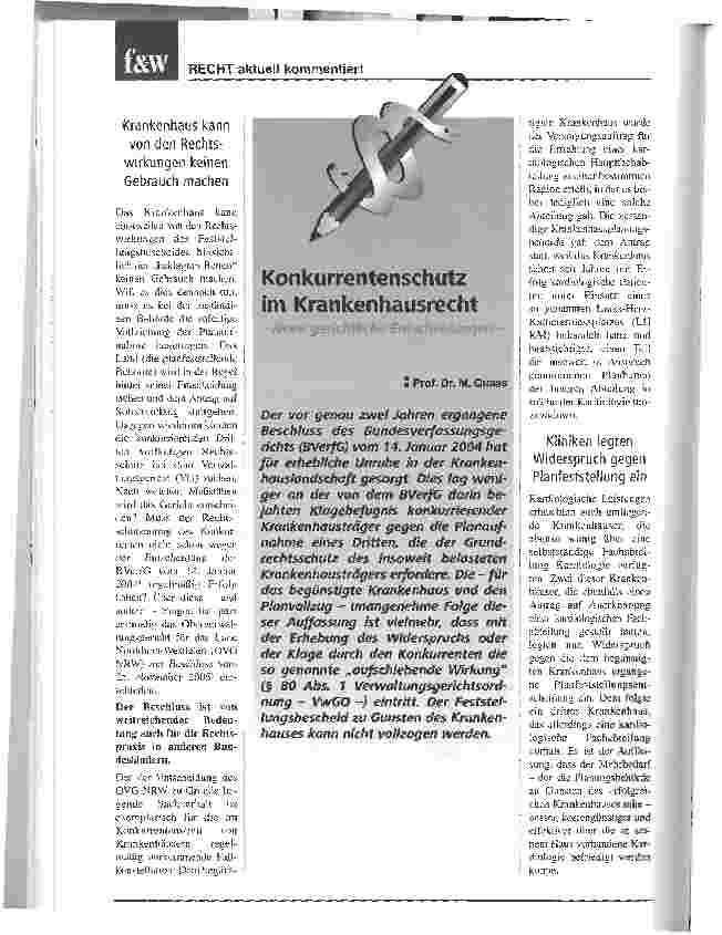 Vorschauseite 1: Konkurrentenschutz im Krankenhausrecht