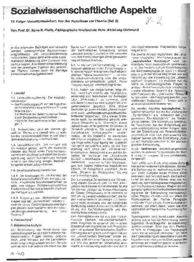 Vorschauseite 1: Sizialwissenschaftliche Aspekte 12. Folge: Unterrichtseinheit: Von der Hypothese zur Theorie (Teil 2)