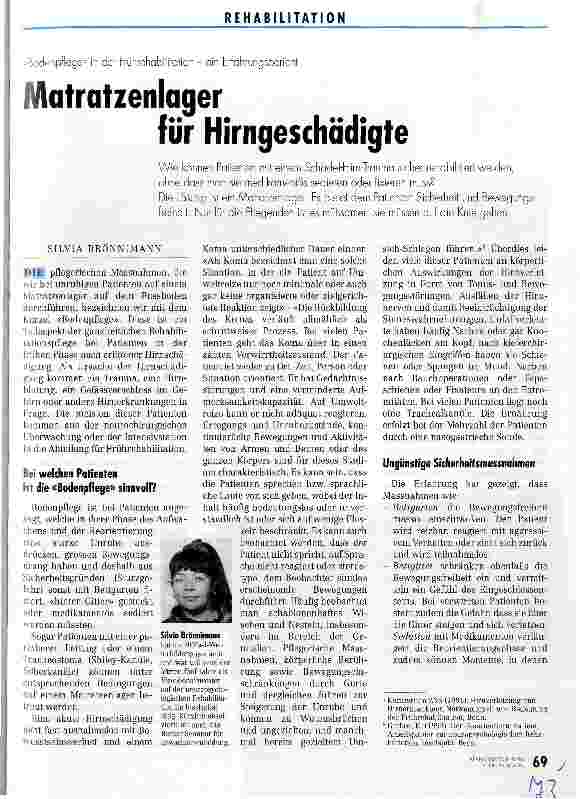 Vorschauseite 1: Matratzenlager für Hirngeschädigte Bodenpflege in der Frührehabilitation - ein Erfahrungsbericht