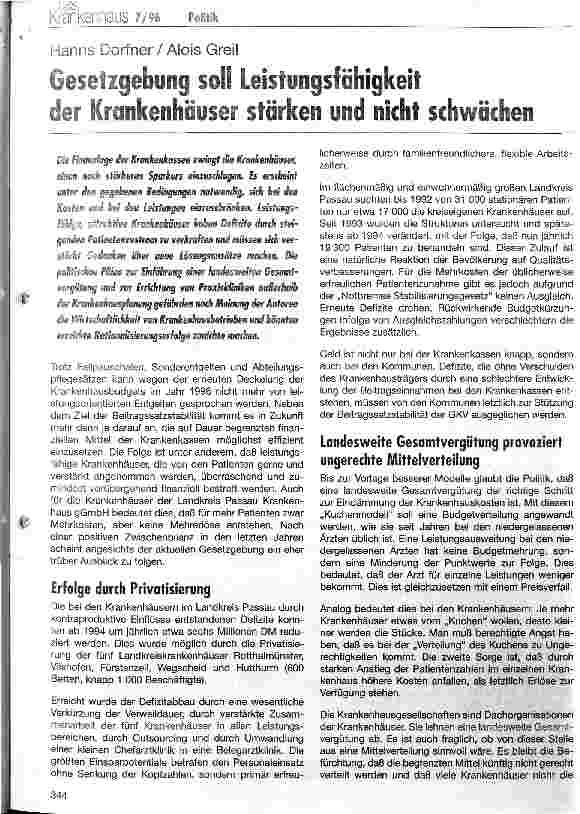Vorschauseite 1: Gesetzgebung soll Leistungsfähigkeit der Krankenhäuser stärken und nicht schwächen