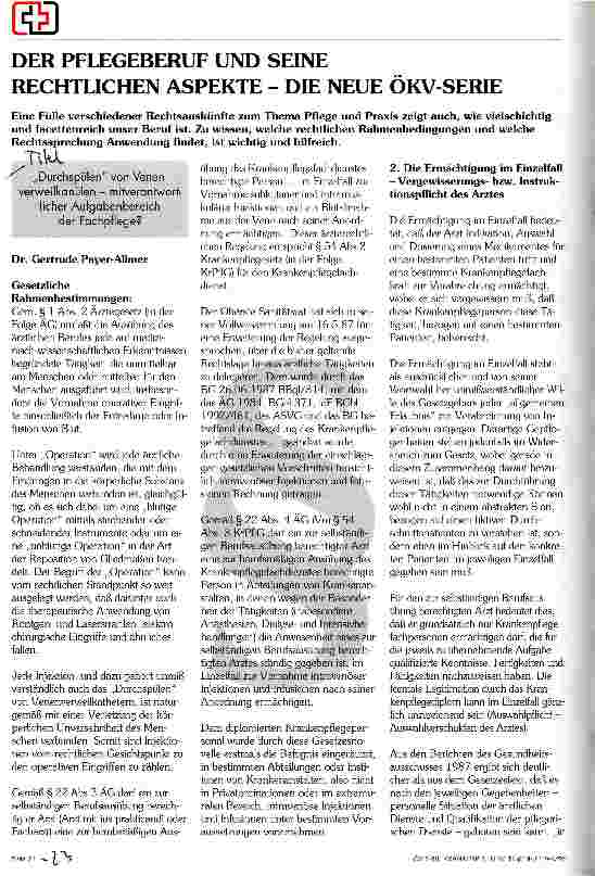 Vorschauseite 1: Der Pflegeberuf und seine rechtlichen Aspekte Die neue ÖKV-Serie