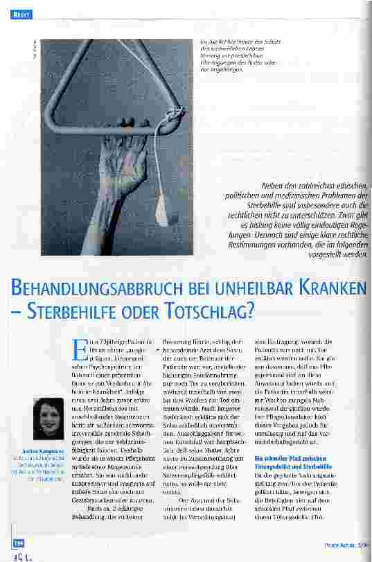 Vorschauseite 1: Behandlungsabbruch bei unheilbar Kranken - Sterbehilfe oder Totschlag?