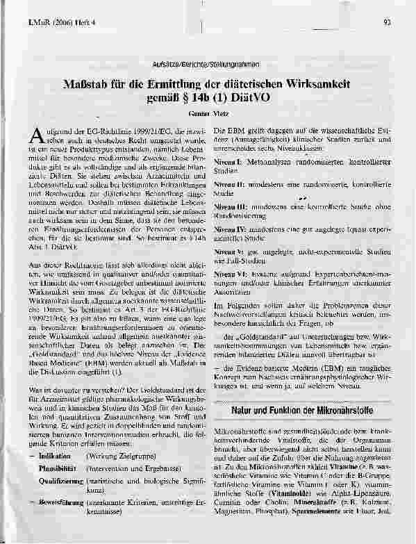 Vorschauseite 1: Maßstab für die Ermittlung der diätetischen Wirksamkeitgemäß § 14b (1) DiätVO