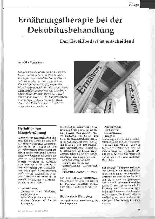Vorschauseite 1: Ernährungstherapie bei der DekubitusbehandlungDer Eiweißbedarf ist entscheidend