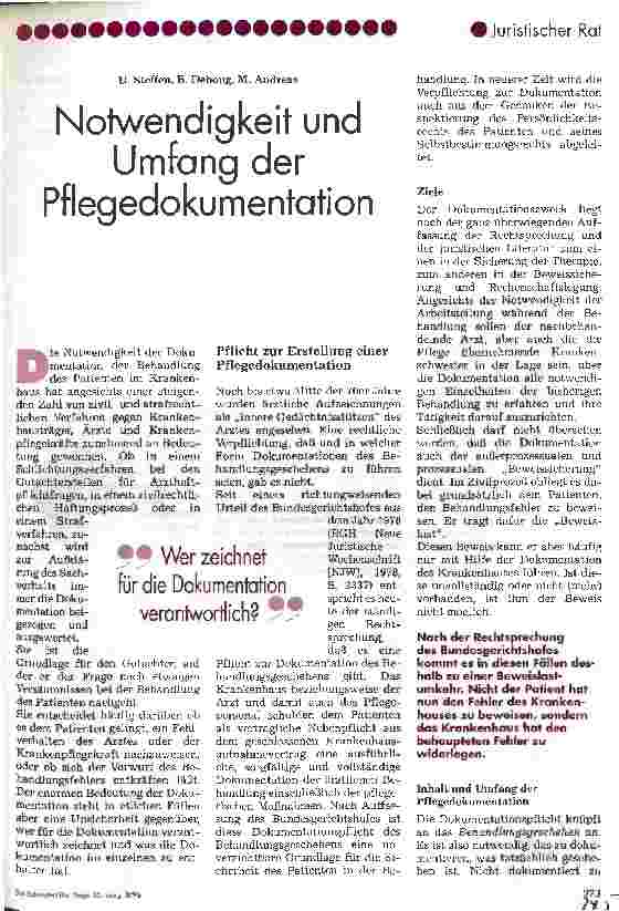 Vorschauseite 1: Notwendigkeit und Umfang der Pflegedokumentation